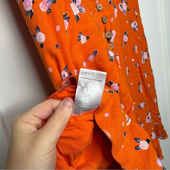 Free People Like A Lady Orange Printed Tie Back Mini Sundress Size Medium - Picture 7 of 8